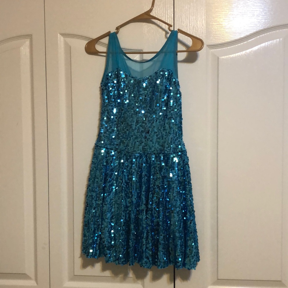 Blue, sparkly skating/dance dress adult small.